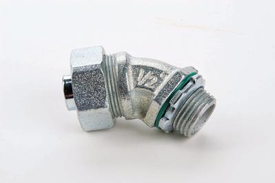 LIQUID TIGHT MALLEABLE IRON 45DEG CONNECTOR W/INSULATED THROAT